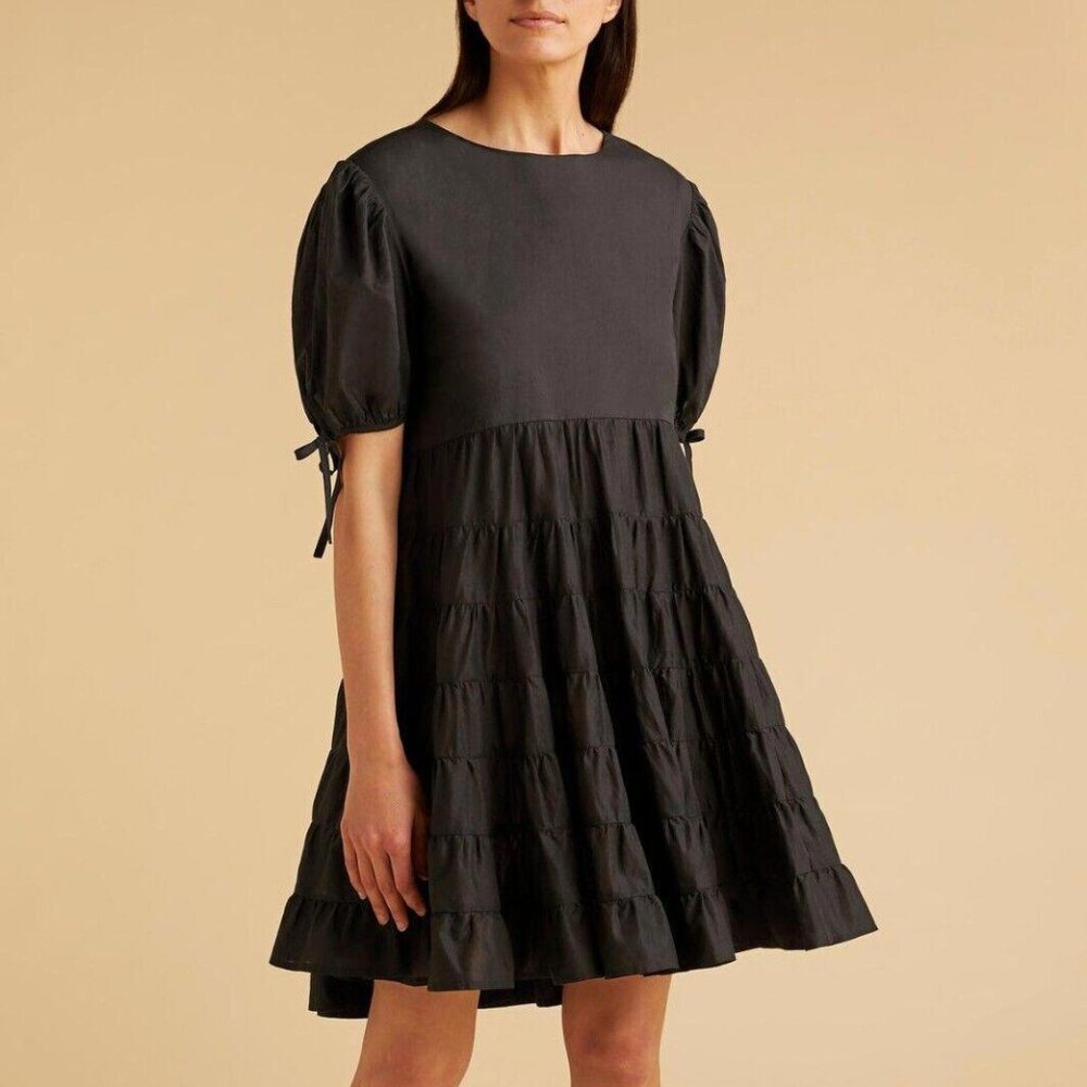 Merlette Sering Mini Dress Swing Tiered Ruffle Cotton Puff Sleeve XS NEW 268437